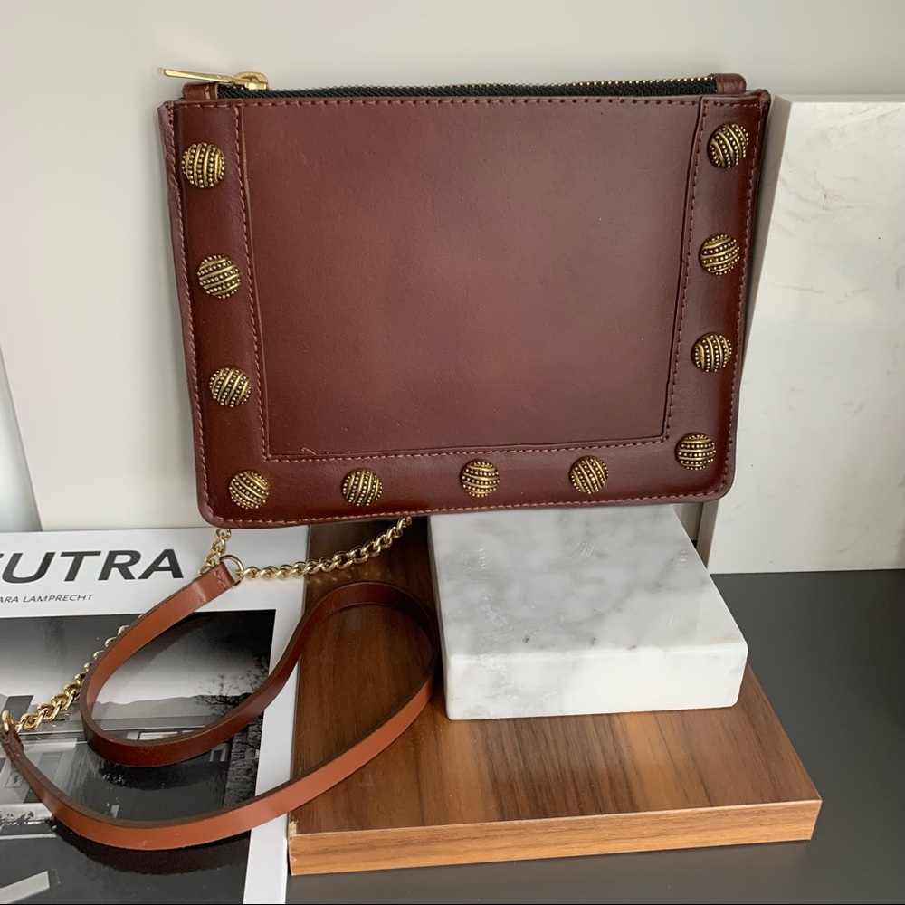 Made in Italy by Punto Fibbia genuine leather purse, gold accent crossbody